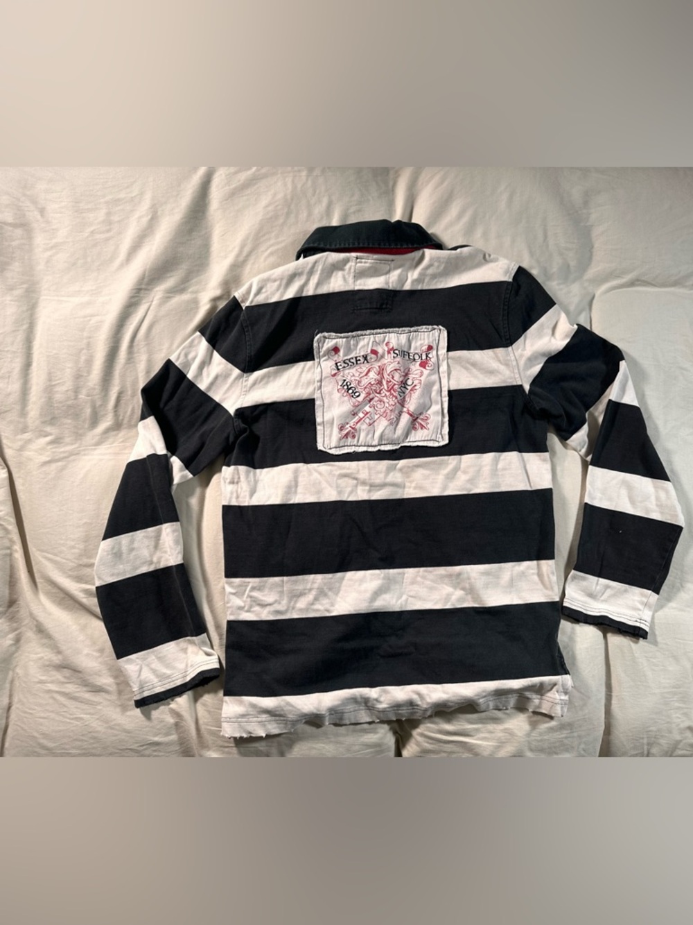 Express Polo Rugby Y2K Shirt Retro Grunge Streetwear Black White Distress Large